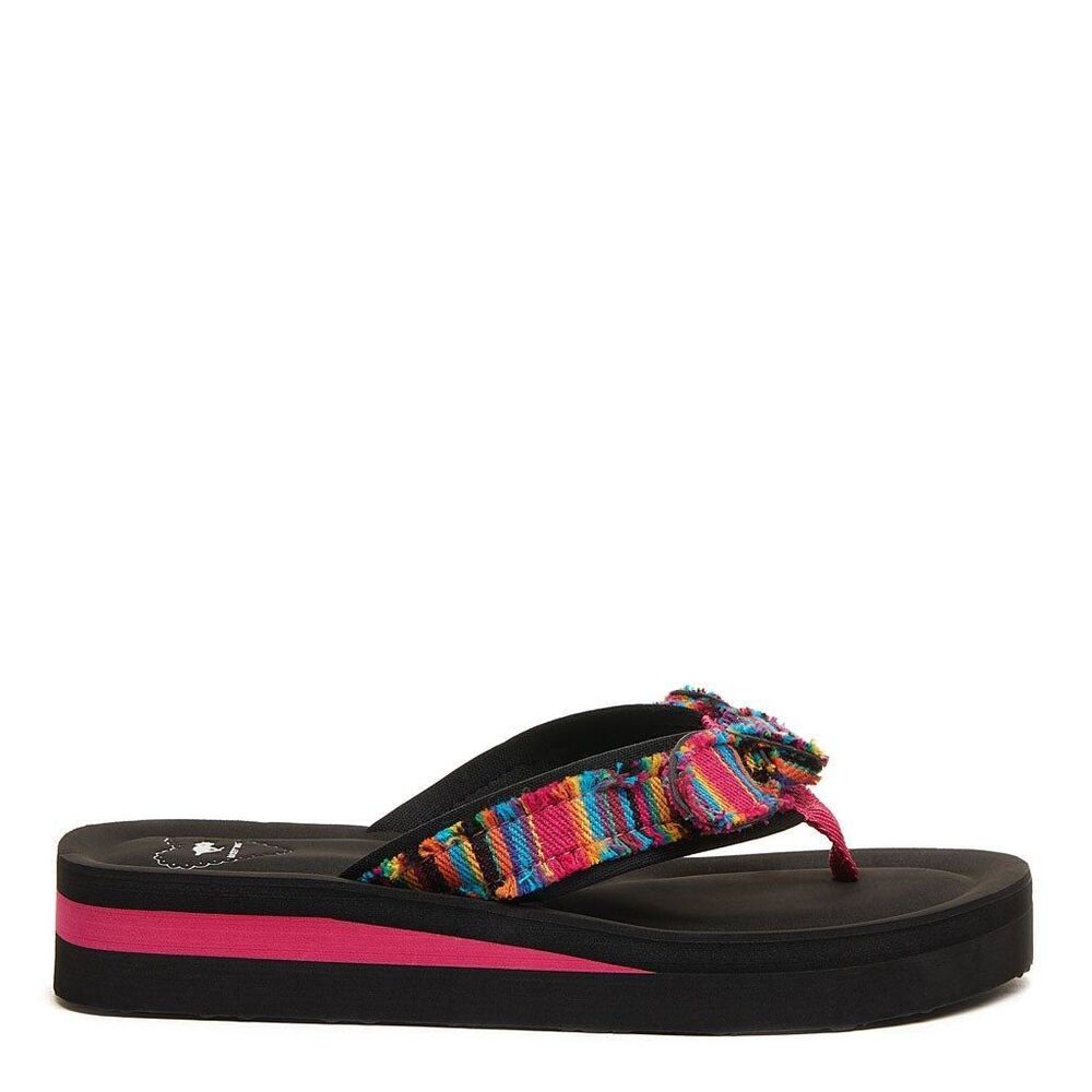 Rocket Dog Warley Woven Strap Flip Flops Black Multi Size 6